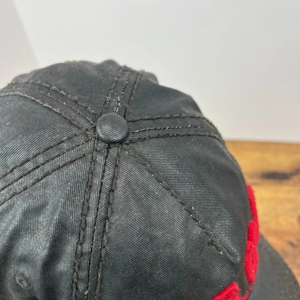 True Religion Waxed Cotton Spellout Logo Baseball Hat‎ Leather Strapback